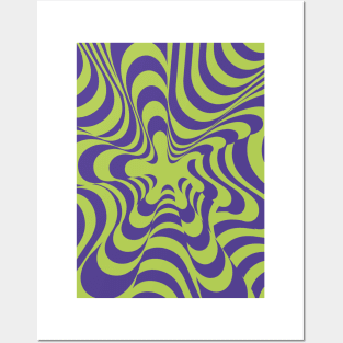 Abstract Groovy Retro Liquid Swirl Purple Green Pattern Posters and Art